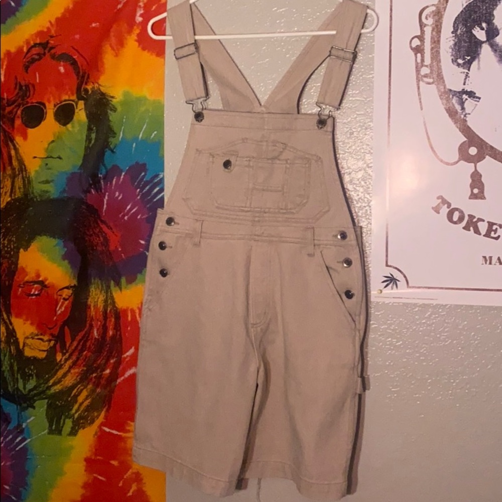 Tan denim overalls